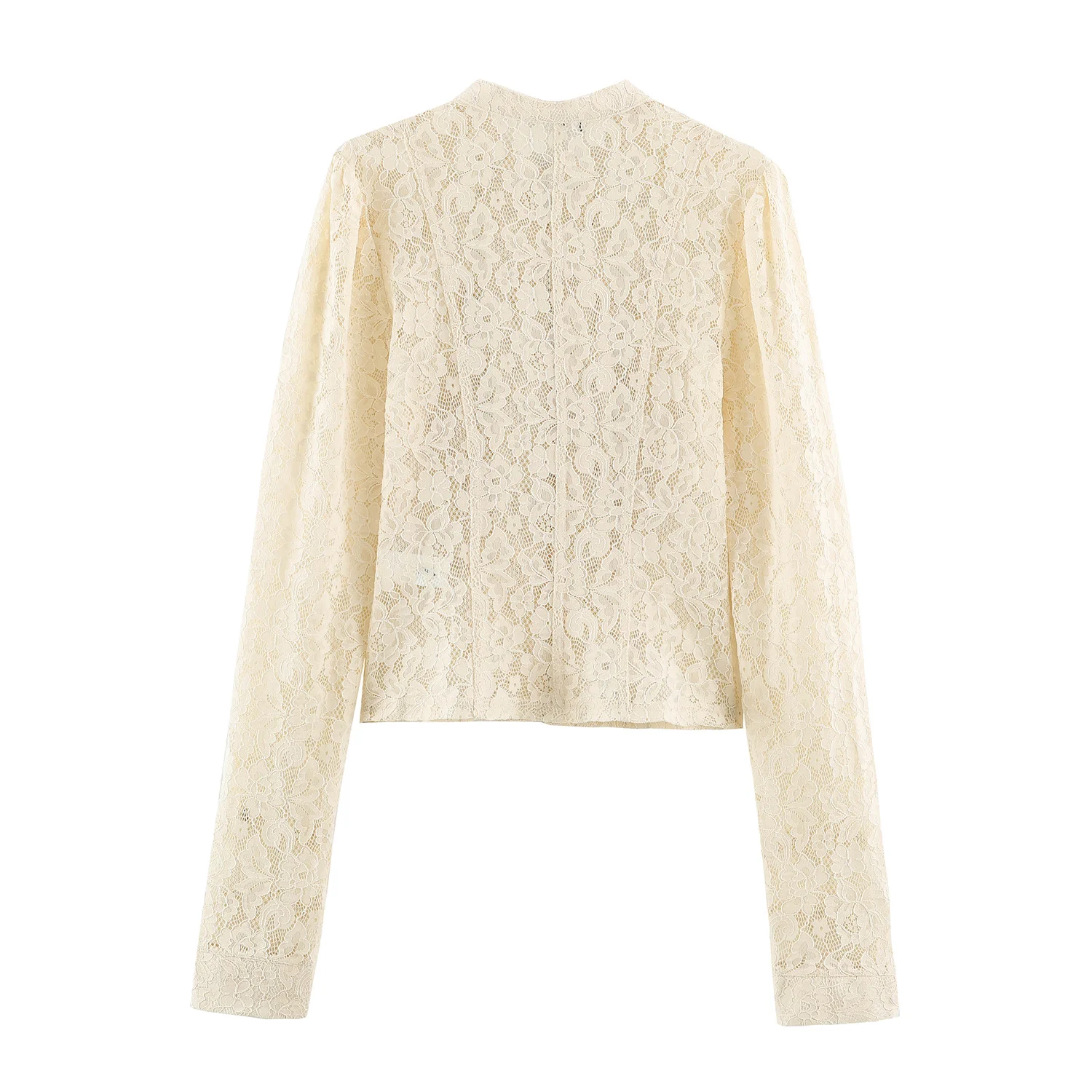 2026 Summer Autumn Women's Elegant Chinese Knotted Buttons Lace Jacket Tops Lady Chic Hollow Out Beige Stand Collar Short Coats