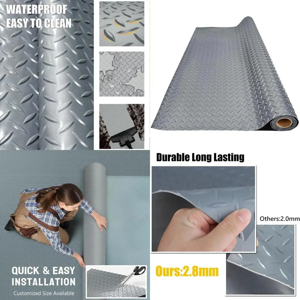 

Thick PVC Garage Floor Mat, Heavy-Duty Waterproof Non-Slip Protector for Cars, Trailers, SUVs, Basements, Gyms (Gray) 3ft x 11ft