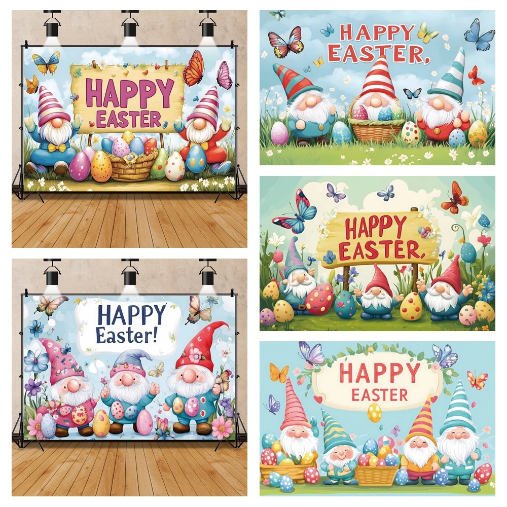 

Happy Easter Party Photo Backdrop Easter Cartoon Rabbit Colorful Eggs Green Grass Photography Background Easter Party Decoration
