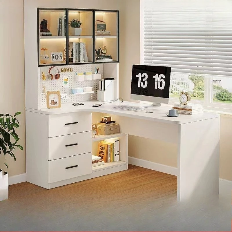 

Corner desk Hole board Home desk Bookshelf integrated Modern simple bedroom Office study Corner computer desk