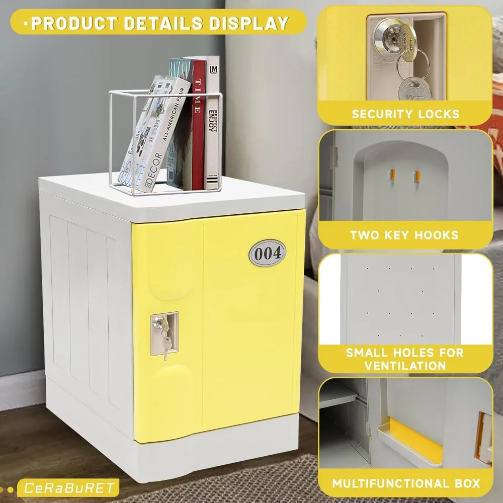 

19" Locker Cabinet with Two-Tier Design Lockable Storage Cabinet with Keys Toy Storage Box for Homes Offices (Yellow)
