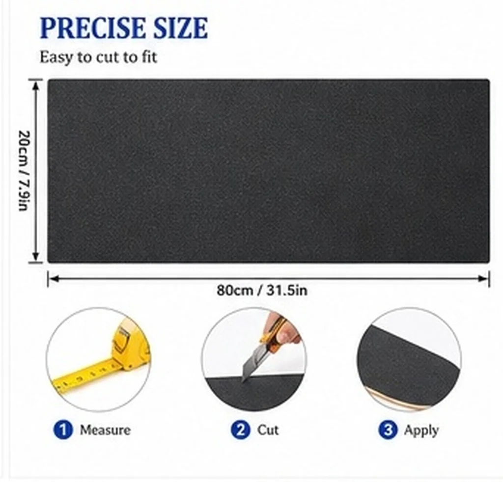 Skateboard Grip Tape Sheet Sandpaper 80x20cm Black High Toughness Anti-Slip for Scooter Skateboard Stairs Pedal Wheelchair