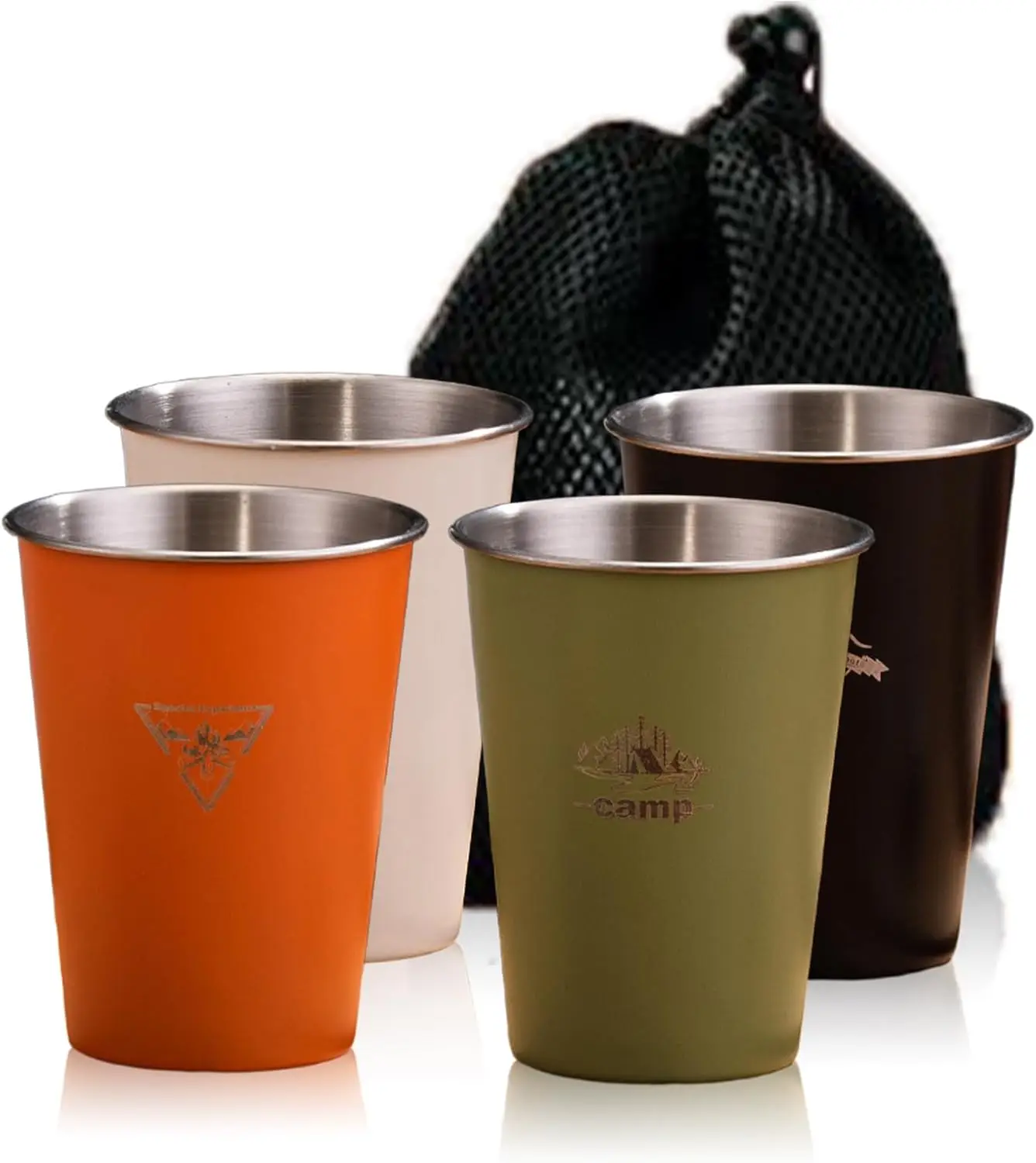 4-Pack 12oz Stainless Steel Camping Cups Pint Metal Mug Tumbler for Outdoor Picnic Hiking Fishing Surfing Party Gift for Him
