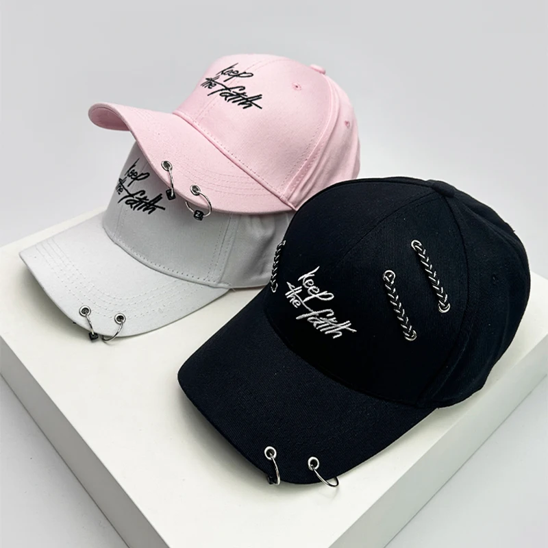 Chapéus de beisebol bordados para homens e mulheres, anéis e correntes de ferro, sombrinha respirável, bonés snapback, hip hop, versátil, moda