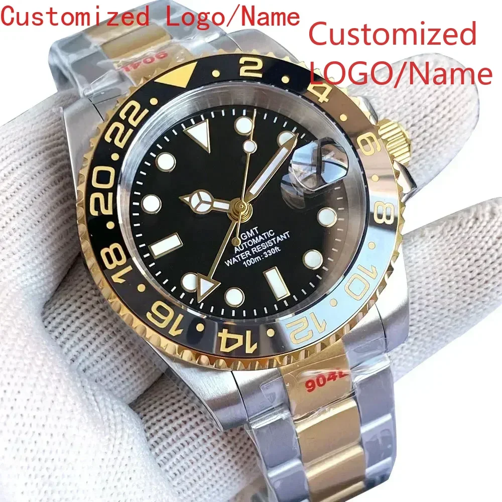 40mm Automatico Mechaniacl GMT Movimento Diving Orologio sportivo di moda Lunetta in ceramica Zaffiro Due toni per orologi da uomo personalizzati