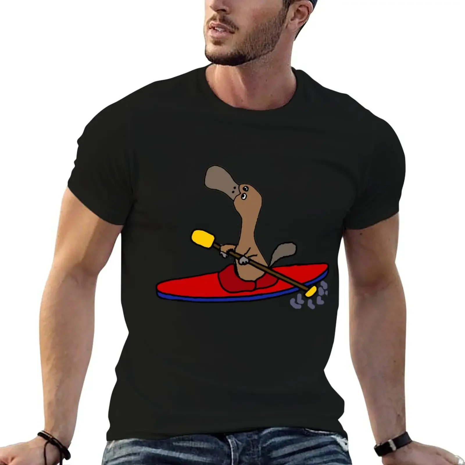 Funny Duck-billed Platypus Kayaking Cartoon T-Shirt shirts graphic tees boys animal print mens vintage t shirts