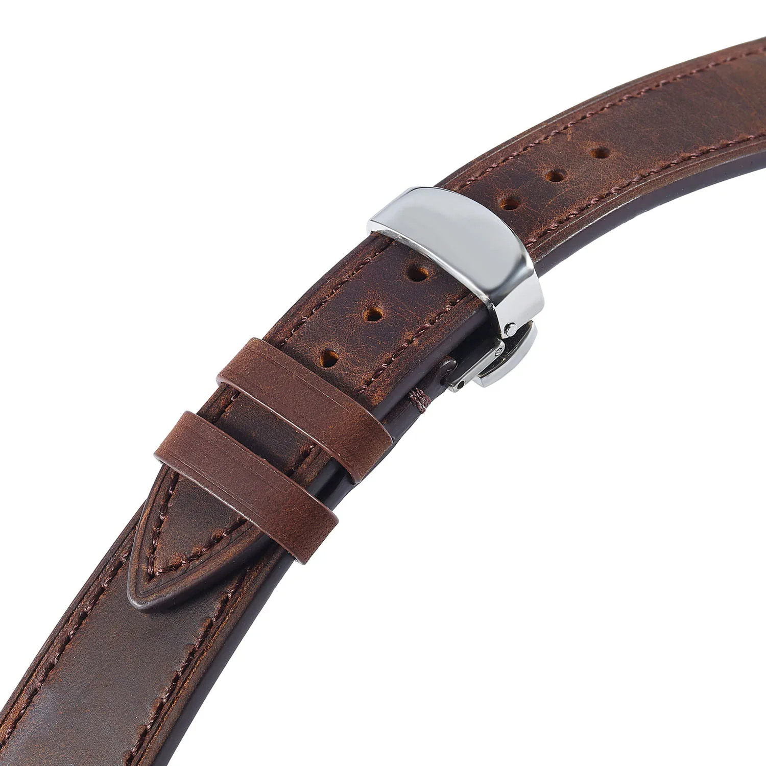 Crazy Horse Genuine Leather Watch Band 18mm 19mm 20mm 21 22mm 24mm Retro Cowhide Watch Strap Buttefly Buckle Wristband