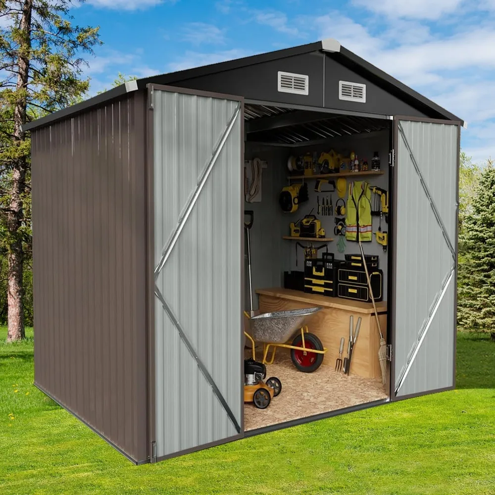 

Outdoor Storage Shed 5.6x8.5 FT,Utility Steel Tool Shed with Lockable Door and Air Vents, Galvanized Metal Shed for Garden Patio