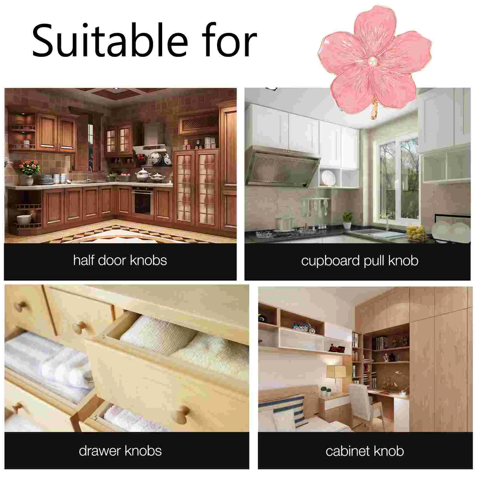 Five Petal Flower Handle Drawer Knobs Furniture Pink Zinc Alloy for Kitchen Cabinets Dressers