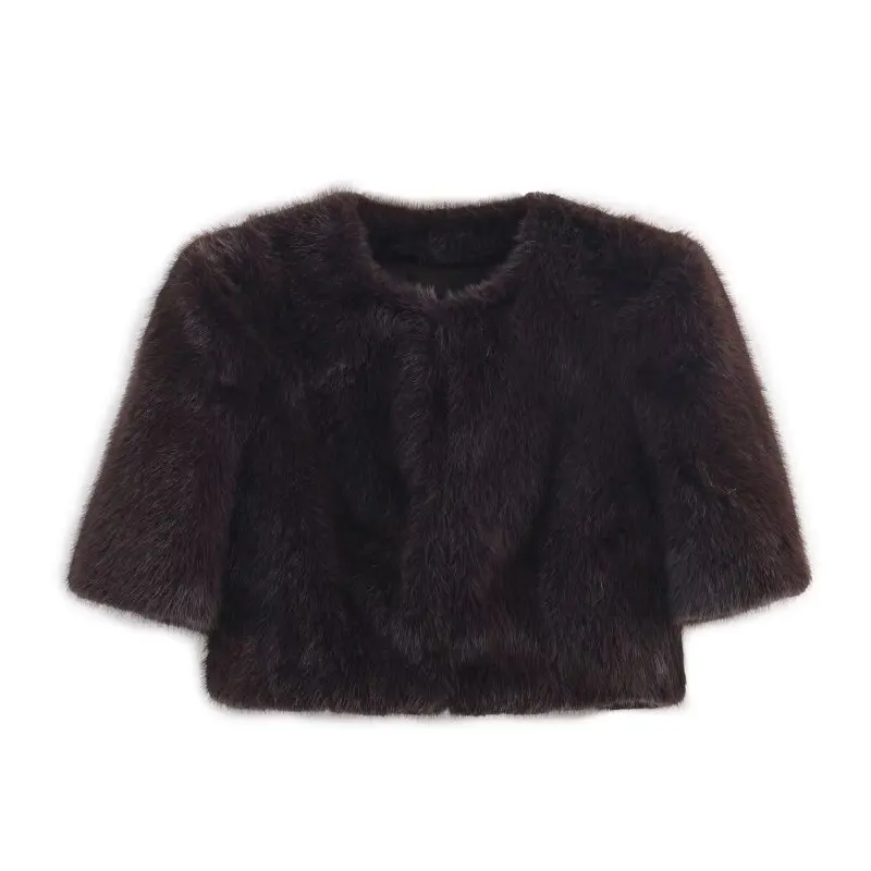 

Women’s Faux Fur Effect Short Top - Chic Winter Fashion Fuzzy Crop Jacket with Soft Texture