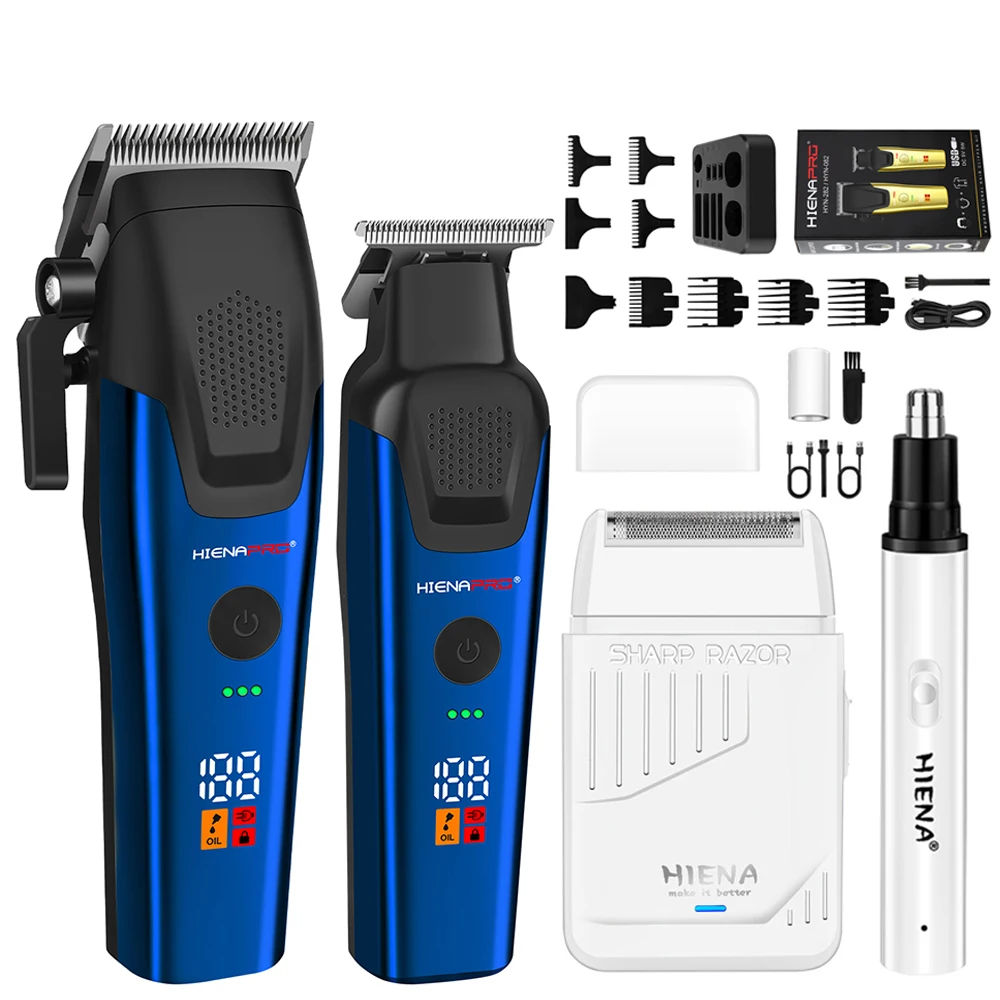 HIENA 2/4pcs Electric Hair cutting machine Blue and White Professional Hair Clipper Set Shaver and Nose Hair Trimmer Home Appliances Electric Clippers for Hair Salons—Men's Gift