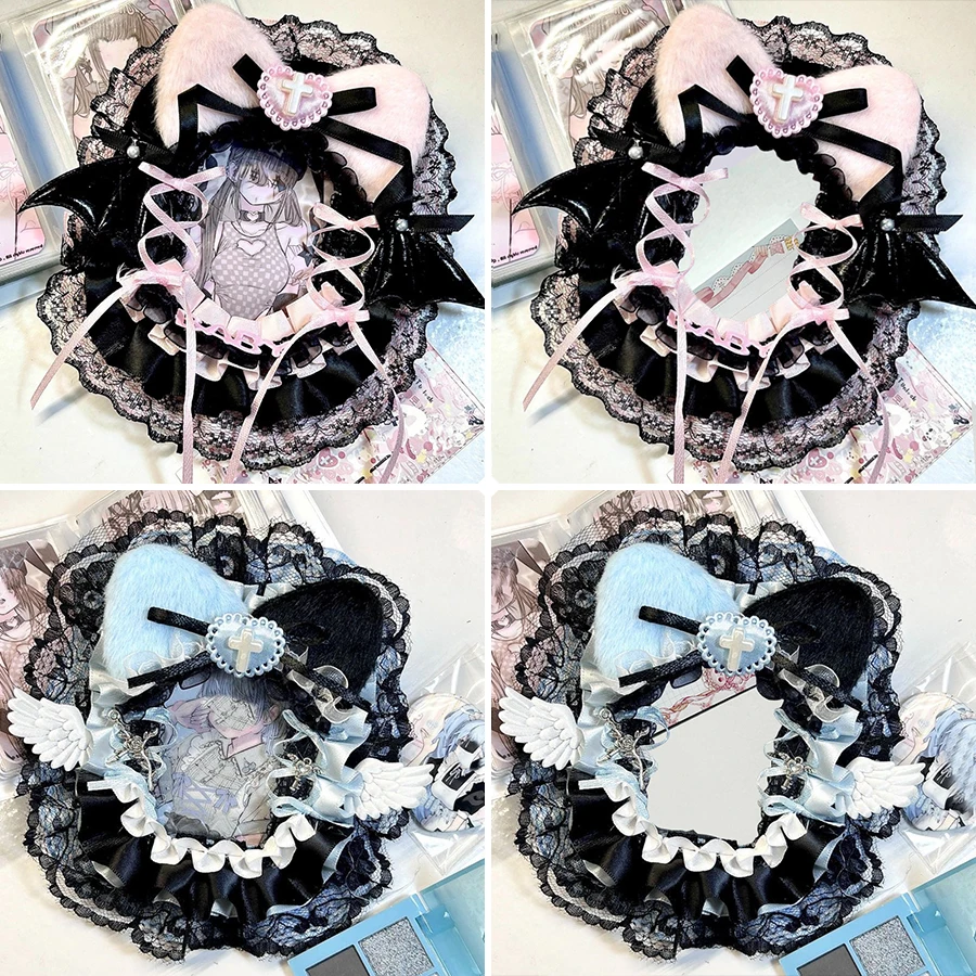 Cross Plush Cat Ear Bat Wing Lace Photocard Display Card Holder Lolita Bow 3 Inch KPOP Photocard Decor Border Macaron Color Polaroid Photo Frame Idol Collection Itabag Decor Ornament photocard topper