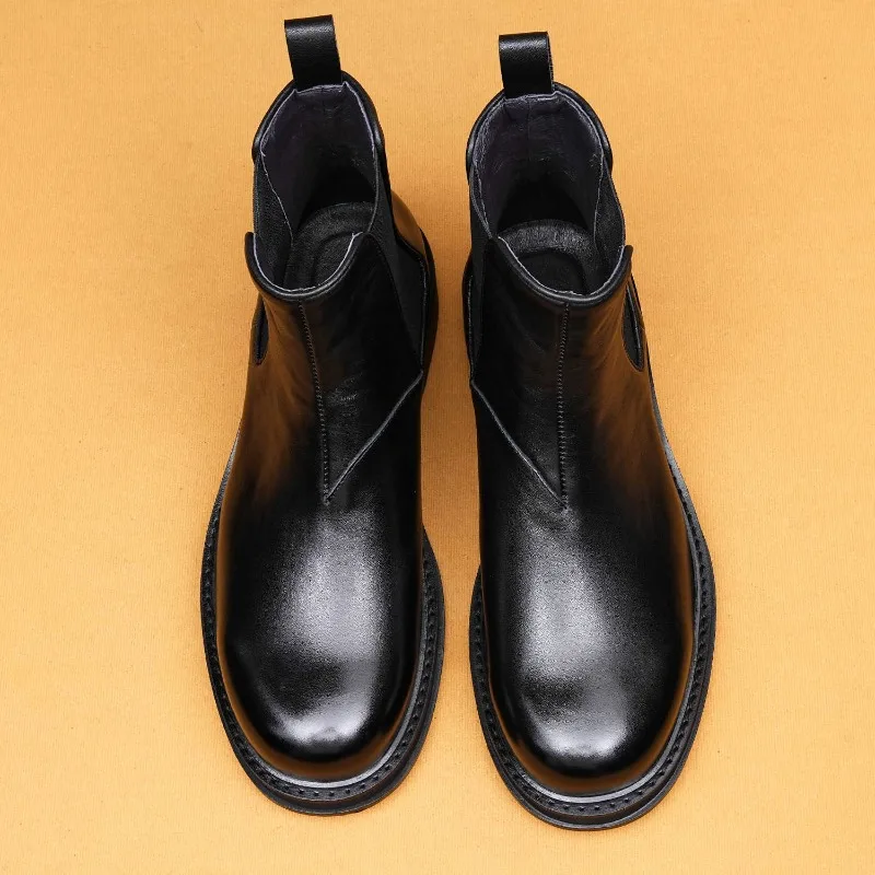 Зимние мужские ботинки из натуральной кожи 2026, деловые туфли с высоким берцем, увеличивающие рост