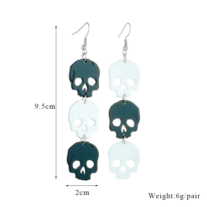 YAOLOGE Acrylic Halloween Black White Skull Long Tassel Drop Earrings For Women New Girls Wacky Ear Jewelry Party Festival Gifts