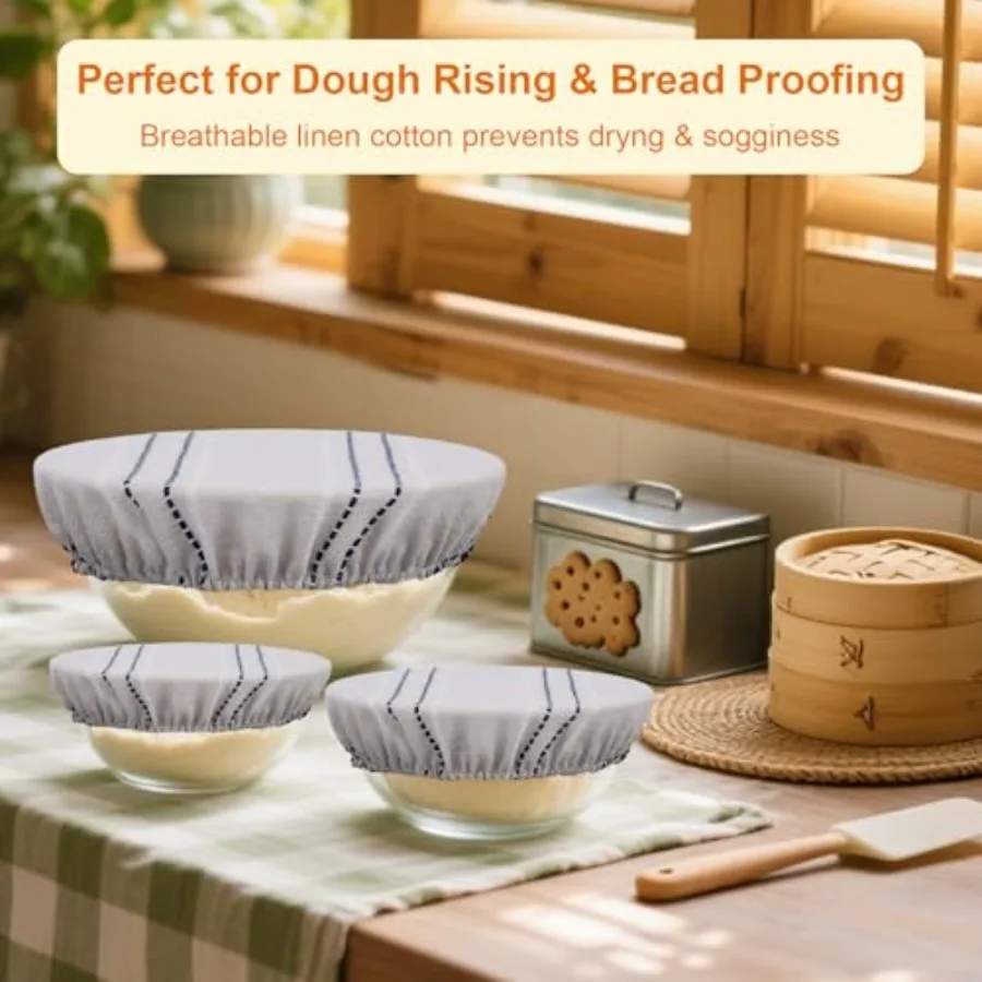 أغطية أوعية قابلة لإعادة الاستخدام لتدقيق الخبز 9 10 13 Ihes غطاء عازل للخبز 3 قطعة غطاء طعام من القطن الكتاني لتدقيق العجين المخمر