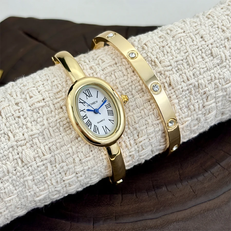 Two-Piece Ladies Watch Set - Stylish and Casual Women's Small Retro Luxurious Quartz Bracelet Watch