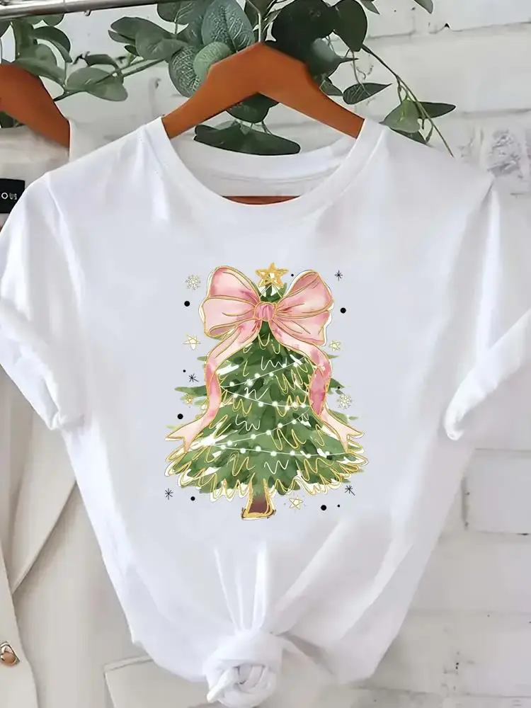 

Бант в виде дерева 90-х годов, модная новогодняя одежда с принтом, женская одежда с Рождеством, футболки, праздничные футболки, футболки с графикой