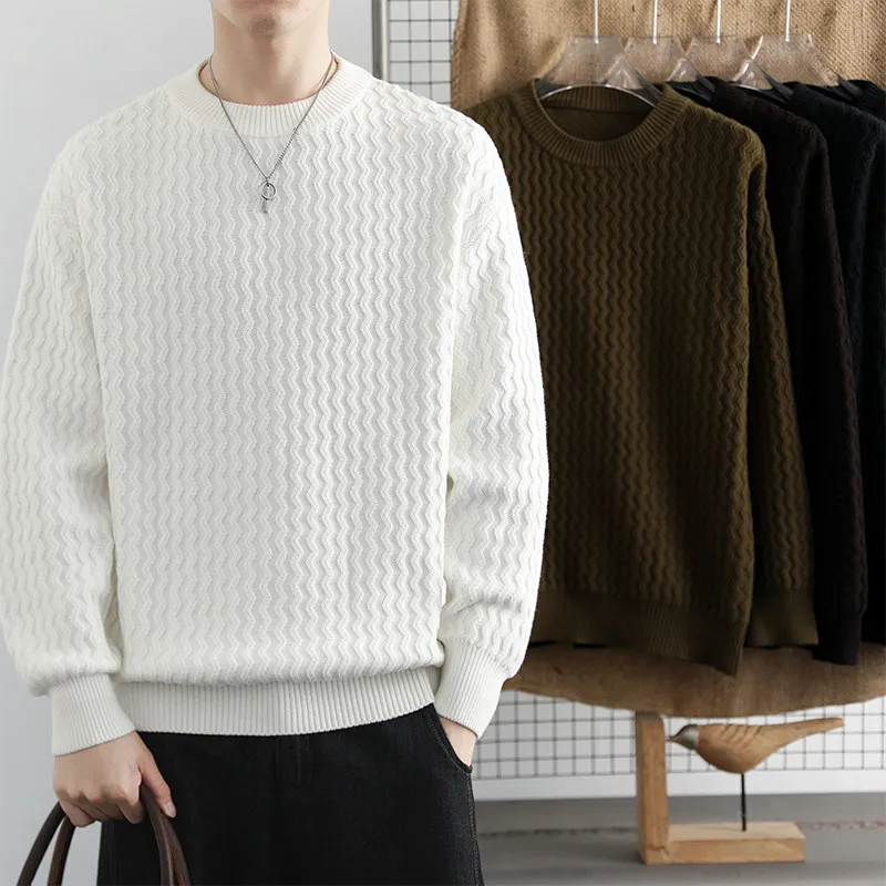 

Thiened round Ne Knitwear Men's Warm Sli Loose Pure Color High-end Casual Cotton Polyester Blend Long Sv...