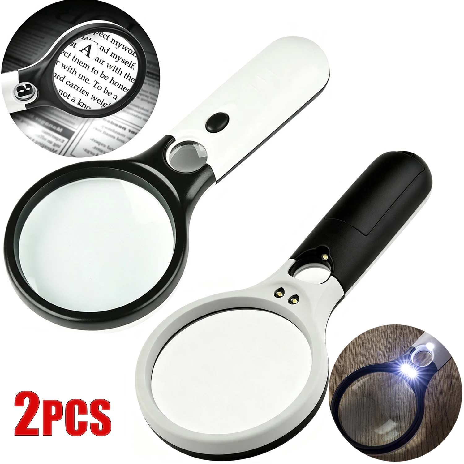 Handheld LED Magnifier 3X 45X Lens Magnifying Glass with 3 LED Light for Seniors Reading Jewelry Checking Fine Work