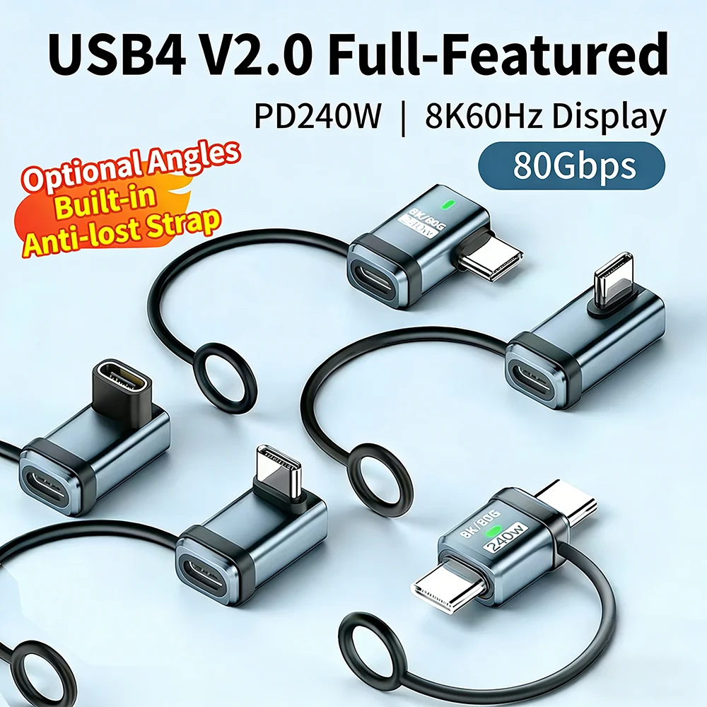 

NNBILI USB 4 V2.0 120Gbps Type C 90 Degree Adapter 240W 5A Fast Charging 8K@60Hz Data OTG Converter for MacBook Laptop Phablet