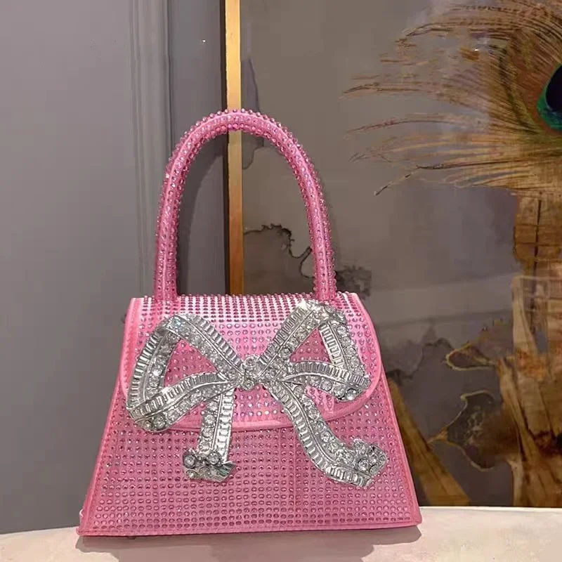 Bolso de mano de noche con diamantes de imitación brillantes para mujer, monedero con Clip de cristal y lazo, diseñador de lujo, fiesta de boda, alta calidad