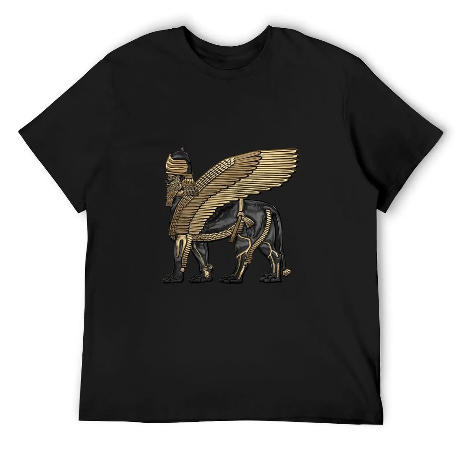 Assyrian Winged Lion - Gold and Black Lamassu over White Leather T-Shirt animal prinfor boys baggy shirts Men's t-shirts