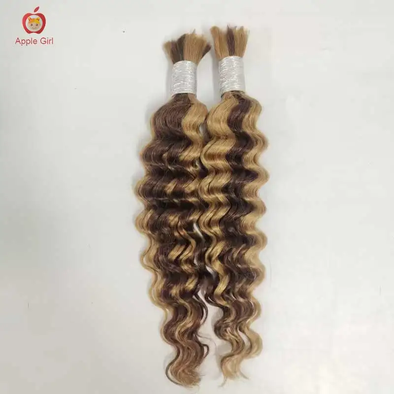 Applegirl-extensiones de cabello humano brasileño, mechones de pelo ondulado profundo, suave y brillante, para trenzar, sin trama