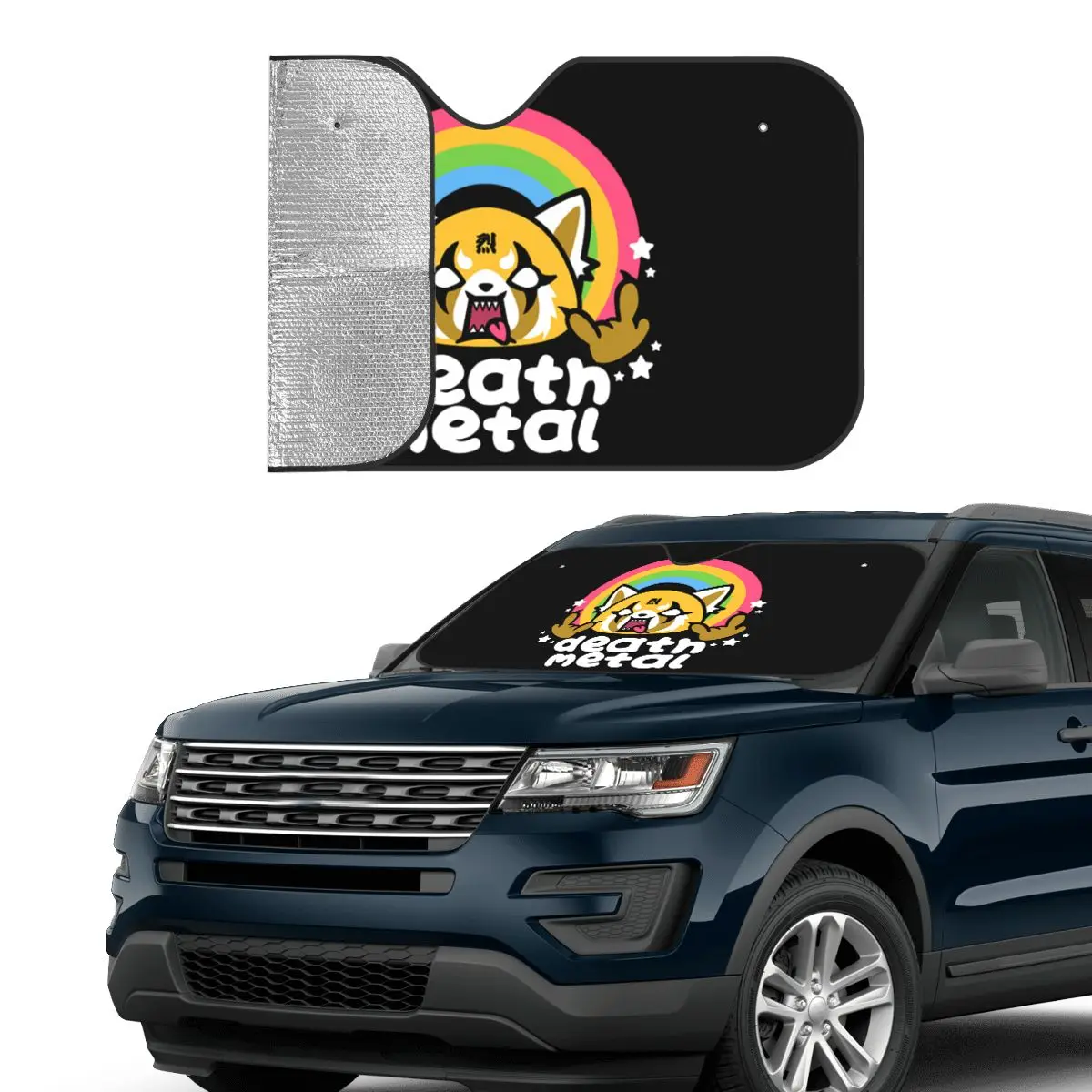 Death Metal Aggretsuko Aggressive Retsuko Vintage Windshield Sunshade 70x130cm Foils Sun Visor UV Protector