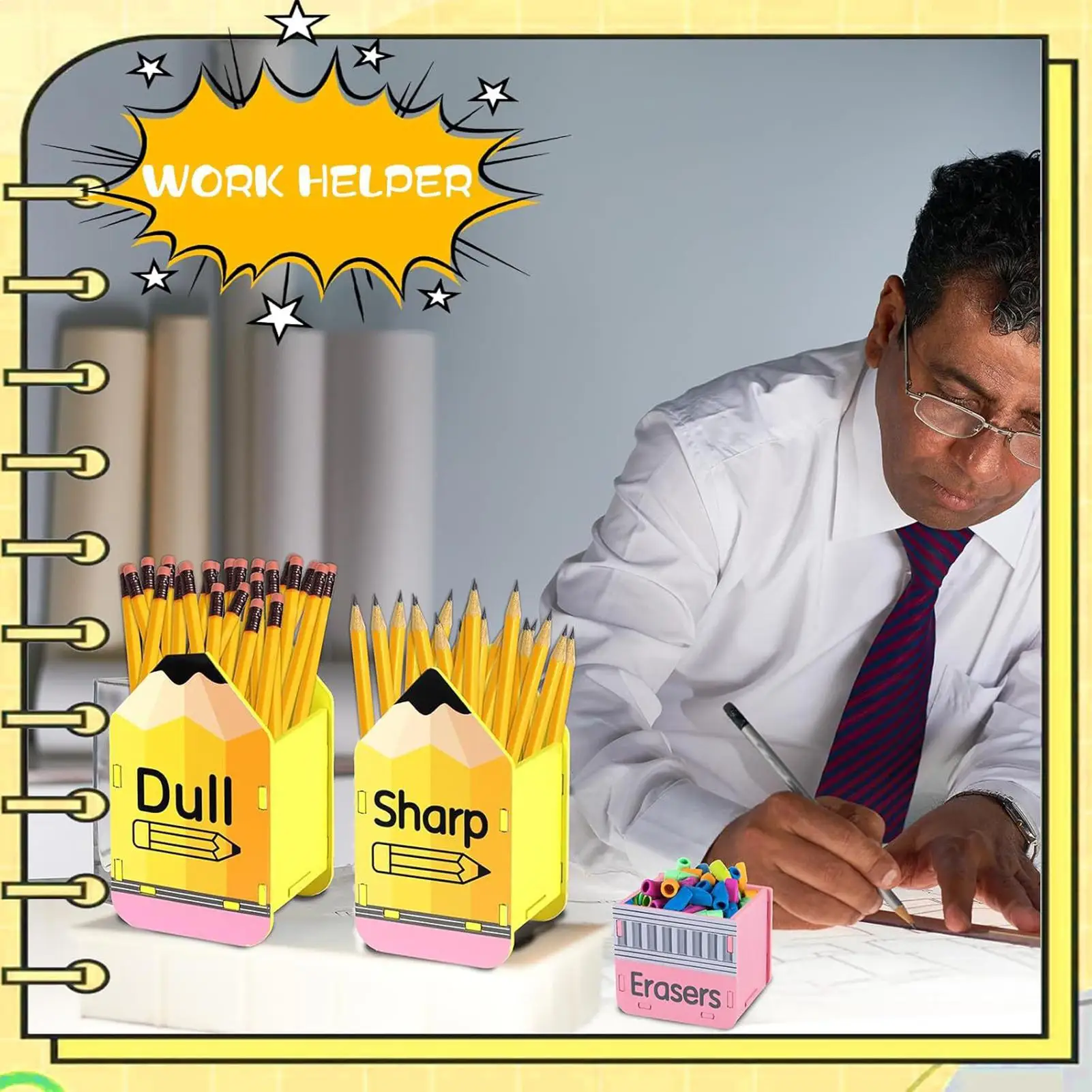 حامل أقلام رصاص مملة خشبي 3 قطع موزع أقلام رصاص ملحقات منزلية لمساحات العمل والمكتبة وغرفة الحرف المدرسية واستوديو الطلاب #1