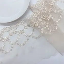 2 Yards 13cm wide Beige Embroidered Lace Trim Net Embroidery Lace Fabric Mesh DIY Lace Sewing Fabric Bra Crafts for Needle Work