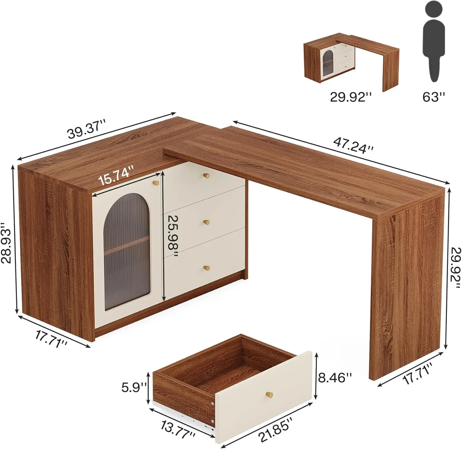 Tribesigns L Shaped Computer Desk With Drawers, Modern Corner Home Office Desk With Reversible Storage Cabinet, Long Study