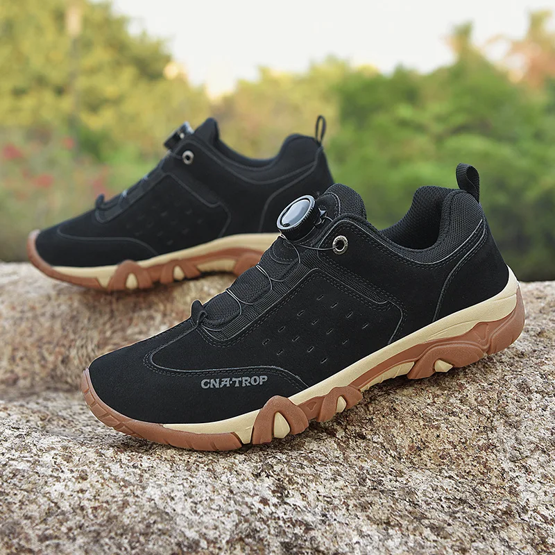 Rotating Lace Buckle Hiking Shoes Men Outdoor Treking Shoes Suede Leather Sport Shoes for Men Non-slip Camping Sneakers Running