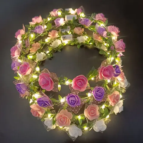 Glowing Garland Wedding Party Crown Wreath Flower Headband Led Lights Christmas Luminous Hairband Women Girl Garland Decoration