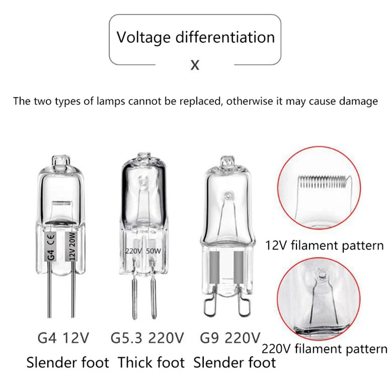 12V 220V 2-Pin Type G4/G5.3/G9 Halogen Lamps Lights 20W/25W/35W/40W Clear Each Bulb For Home Decoration