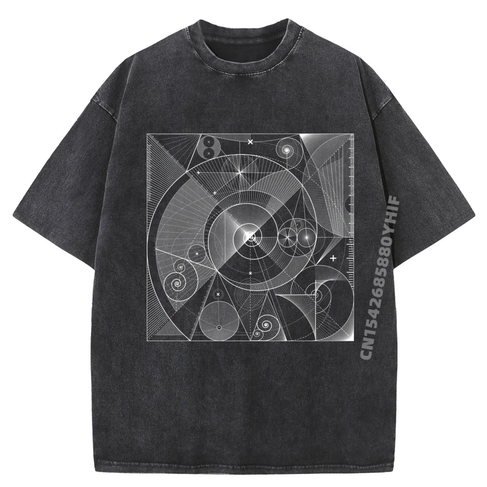 

Sacred Geometry Hoodie Fibonacci White Printing Tshirts For Mens Autumn Graphic Shirt Latest Vintage Washed Clothes