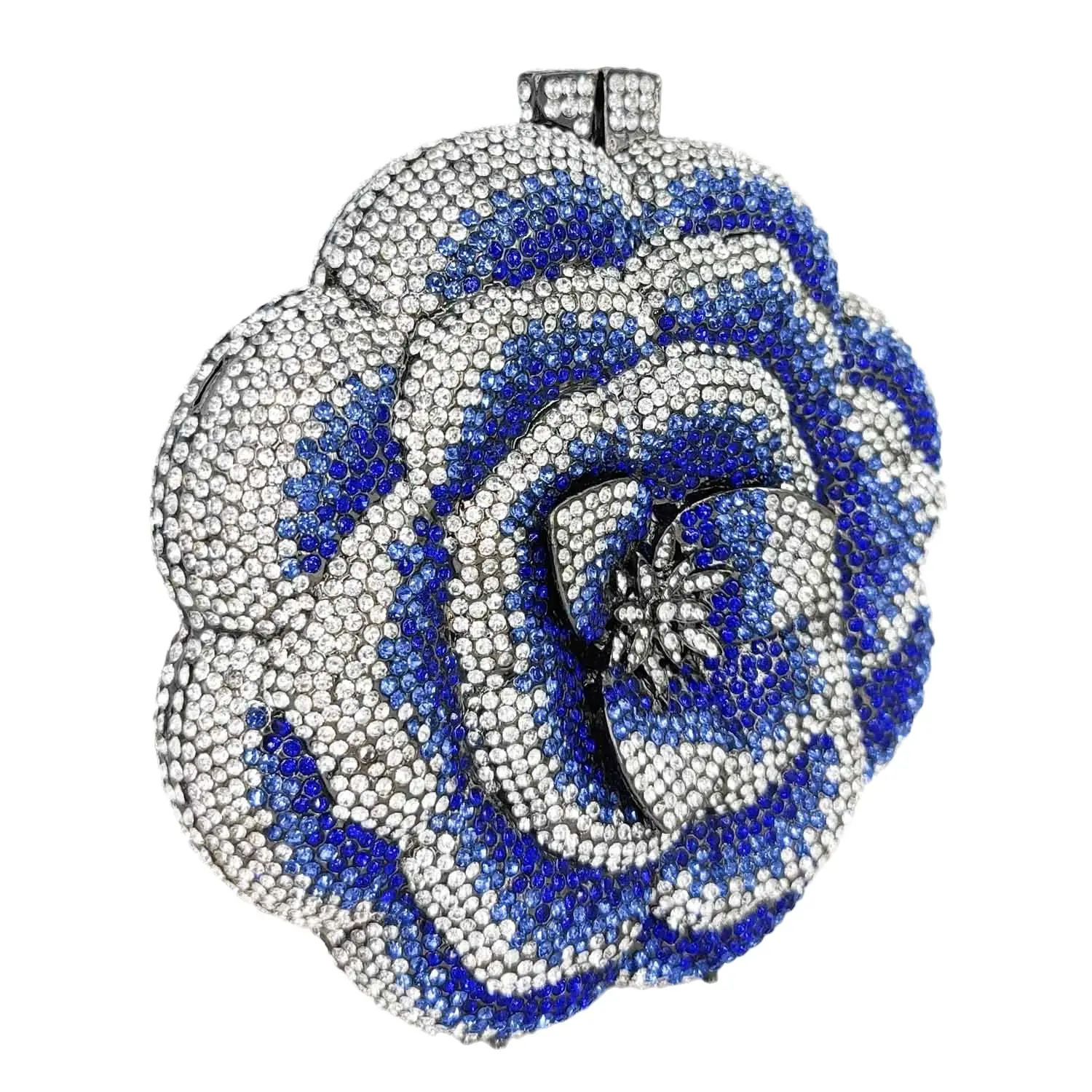 Boutique De FGG Women Blue Evening Bags Flower Wedding Bridal Crystal Clutch Purses Party Dinner Rhinestone Handbags