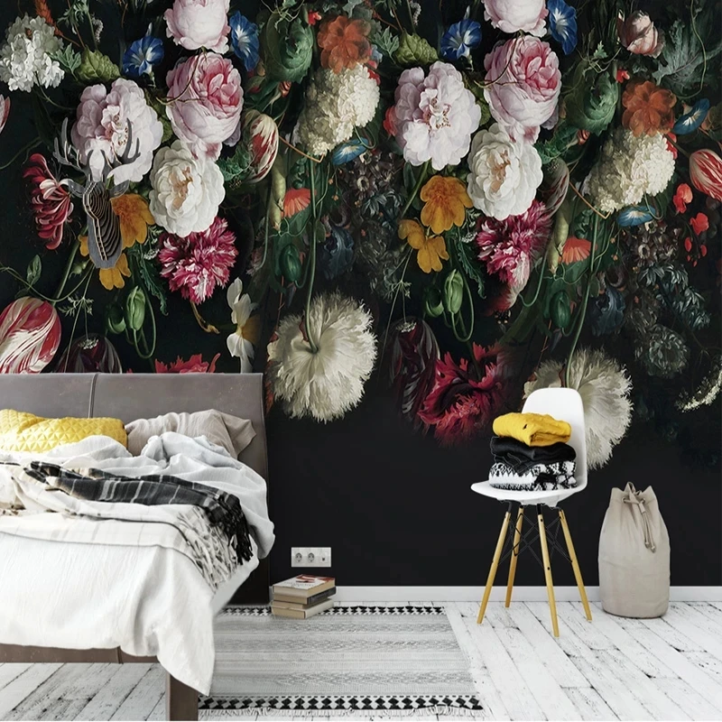 Customized Retro European Colorful Flower 3D Mural Wallpaper Gallery Art Creative Living room TV background bedroom restaurant