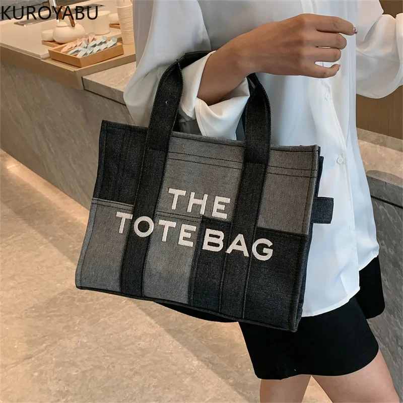 Y2k Denim Tote Bag Fashion Patchwork Designer Letters Women Handbags Luxury Shoulder Crossbody Bags Casual Large Capacity Purses