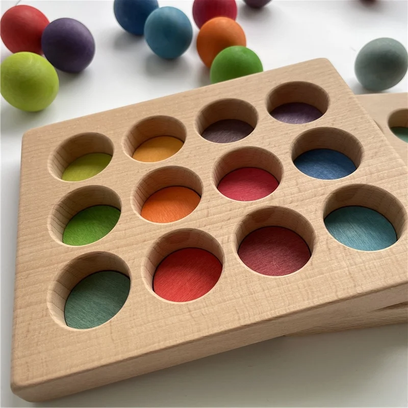 Montessori Rainbow Color Sorting Board Wood Balls Tray Cognitive Matching Peg Dolls Coins Rings Educational Toys For Children