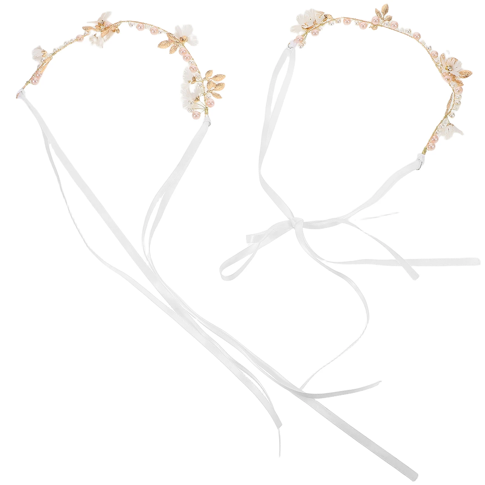 

2 Pcs Wreath Garland Headband Bride Flower Rhinestones Floral Headpiece for Women