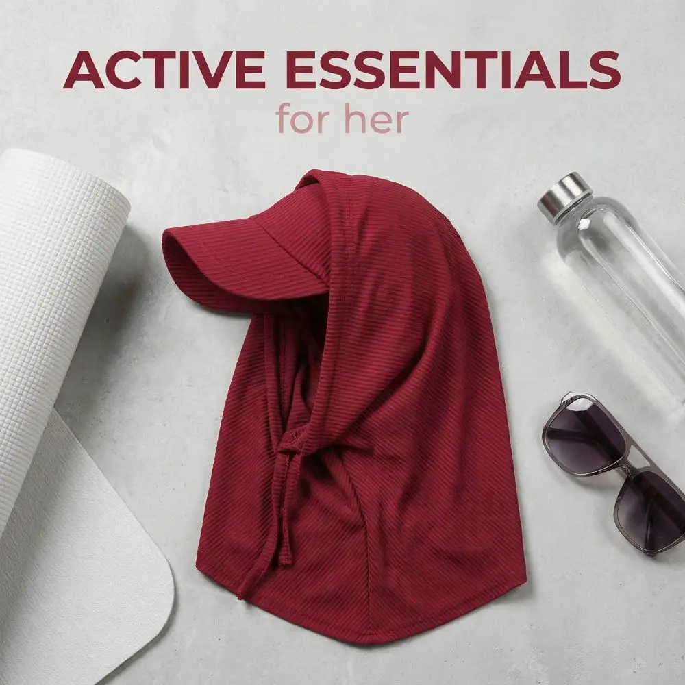 

Classic Casual Sun Hat with Hood Sun Protection Solid Color Neck Shade Cap Breathable Wide Brim Muslim Headscarf Hat Fishing