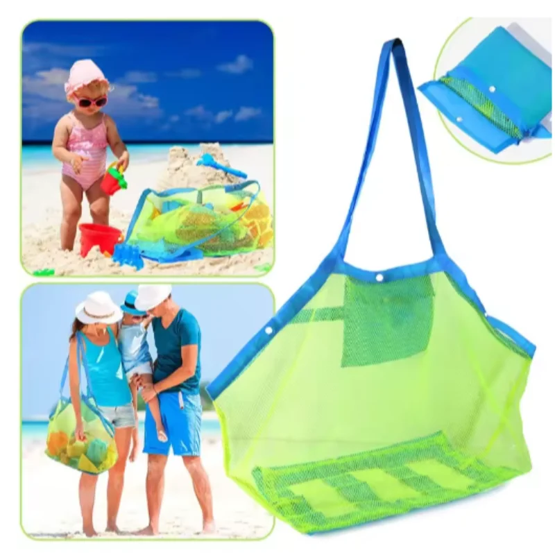 Sac de plage en maille pour enfants, sac pliable et portable pour jouets de plage, sacs pour vêtements, rangement de jouets, sac d'organisation d'articles divers