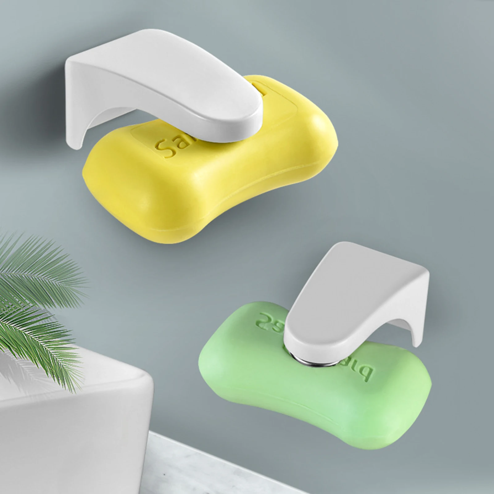 1Pc White Magnetic Soap Holder Dish for Bathroom Kitchen No Drill Self-Adhesive Soap Rack Keeps Countertops Dry and Clean