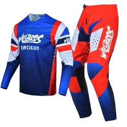 Willbros motocross corrida 180 triice lux conjunto de engrenagens camisa calças mtb bicicleta kits ciclismo offroad moto motor azul terno dos homens