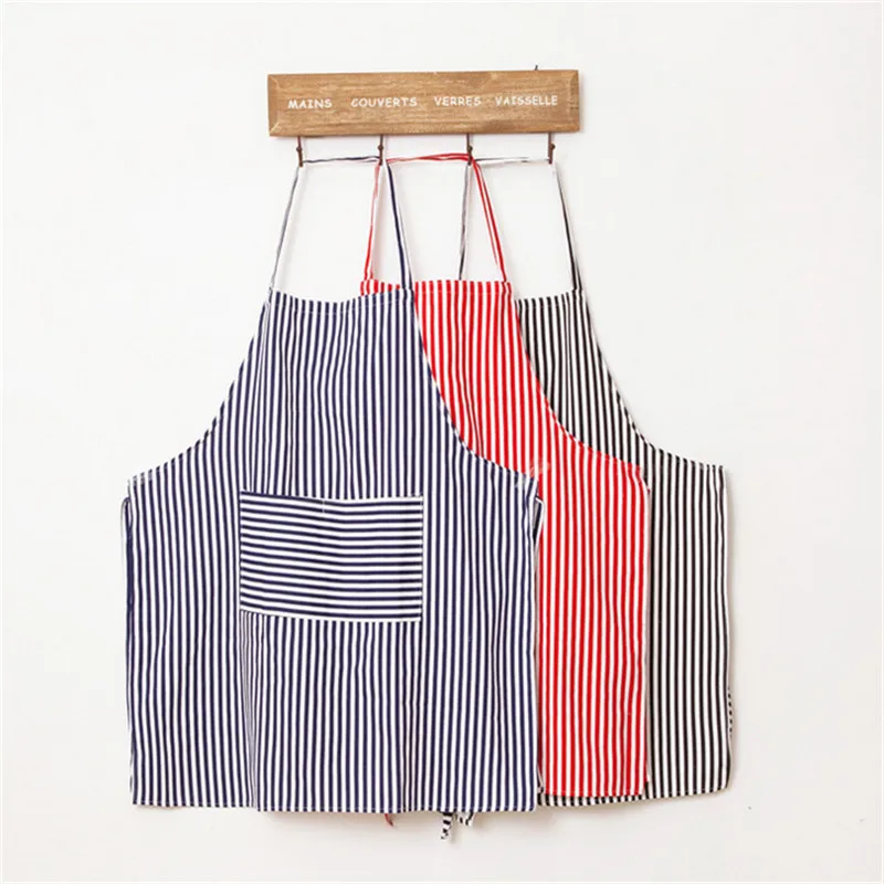 56x68cm Adult Apron Cotton Linen Striped Sleeveless Kitchen Cooking Baking Tool BBQ Party Chef Supplies