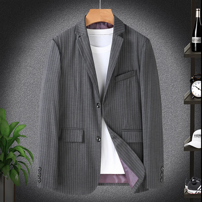 Traje a rayas de alta calidad para hombre, chaqueta informal de pana de talla grande, elegante y guapo, color sólido, novedad de 2023