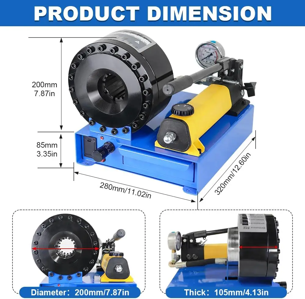 Herramienta de prensado de manguera hidráulica Manual, engarzador portátil con 8 juegos de troqueles