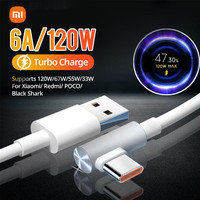 Original Xiaomi 120W 6A USB Super Fast Charger For Mi 12 11 POCO X5 X4 Pro Redmi Note 8 9 10 11 90 Degree Type C Charging Cable