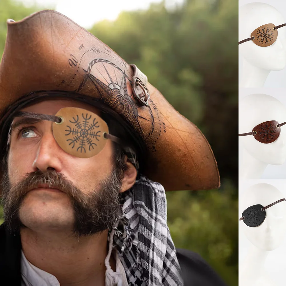 Retro Viking średniowieczny męski rycerz pirat Vintage czarna sztuczna skóra przepaska na oko akcesoria do kostiumów na Halloween Cosplay LARP rekwizyty