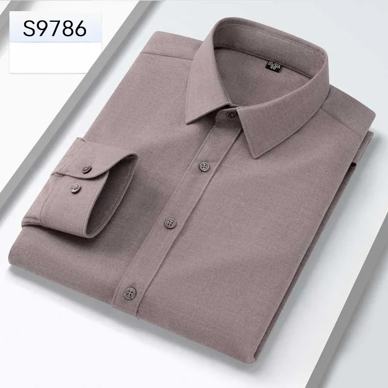 Camisas de manga larga de alta calidad para hombres, camisa formal de lana suave, ajustada, color sólido, ropa de diseñador de oficina, tops blancos Casuales